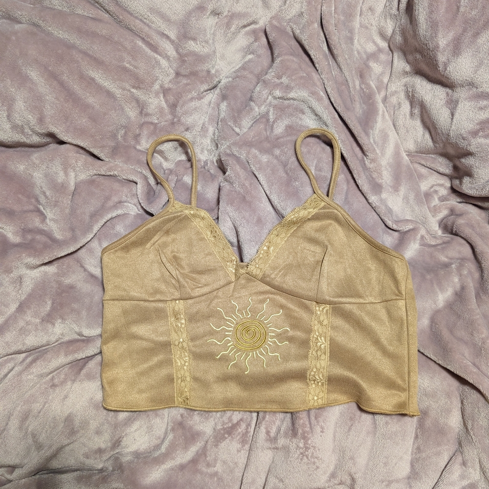 Urban Planet Beige Sun Embroidered Tank Top